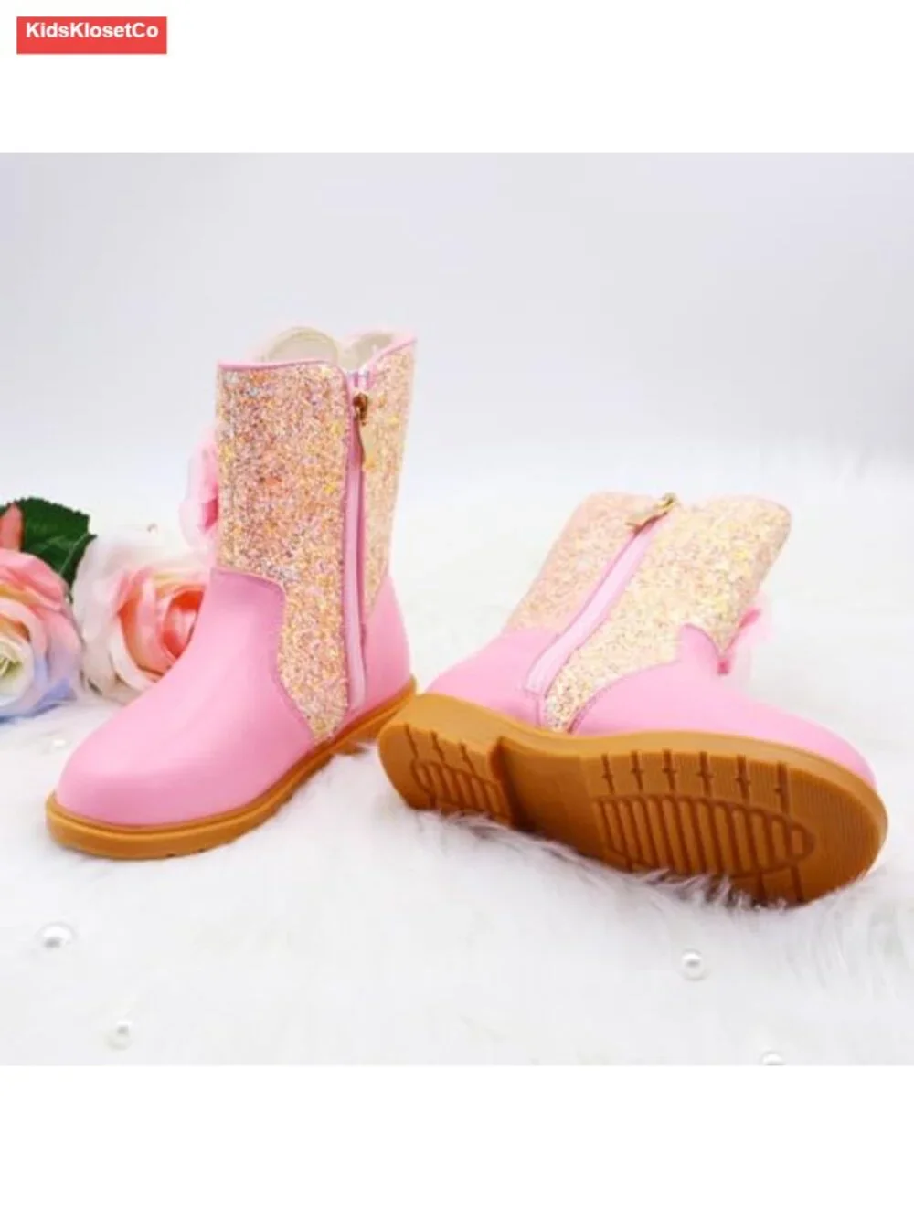 Girls Cowgirl Boots Mid Calf Toddler Riding Shoes Glitter Boots